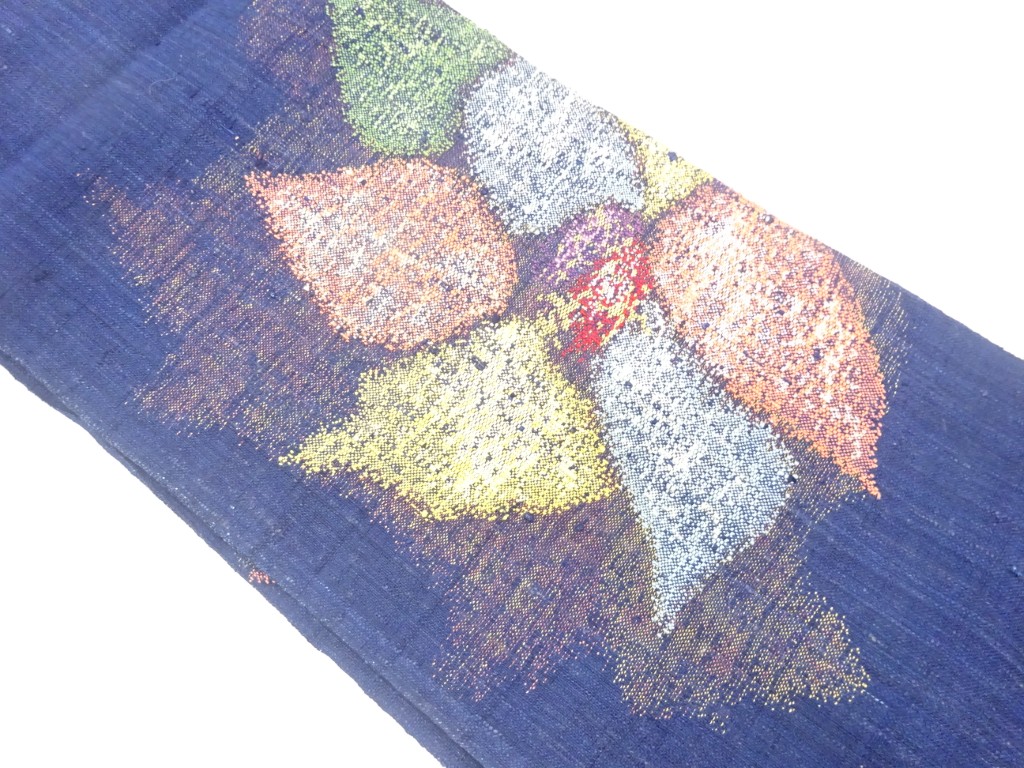 JAPANESE KIMONO / ANTIQUE NAGOYA OBI / SILK / HAND WOVEN / MAWATA TSUMUGI / FLOWERS